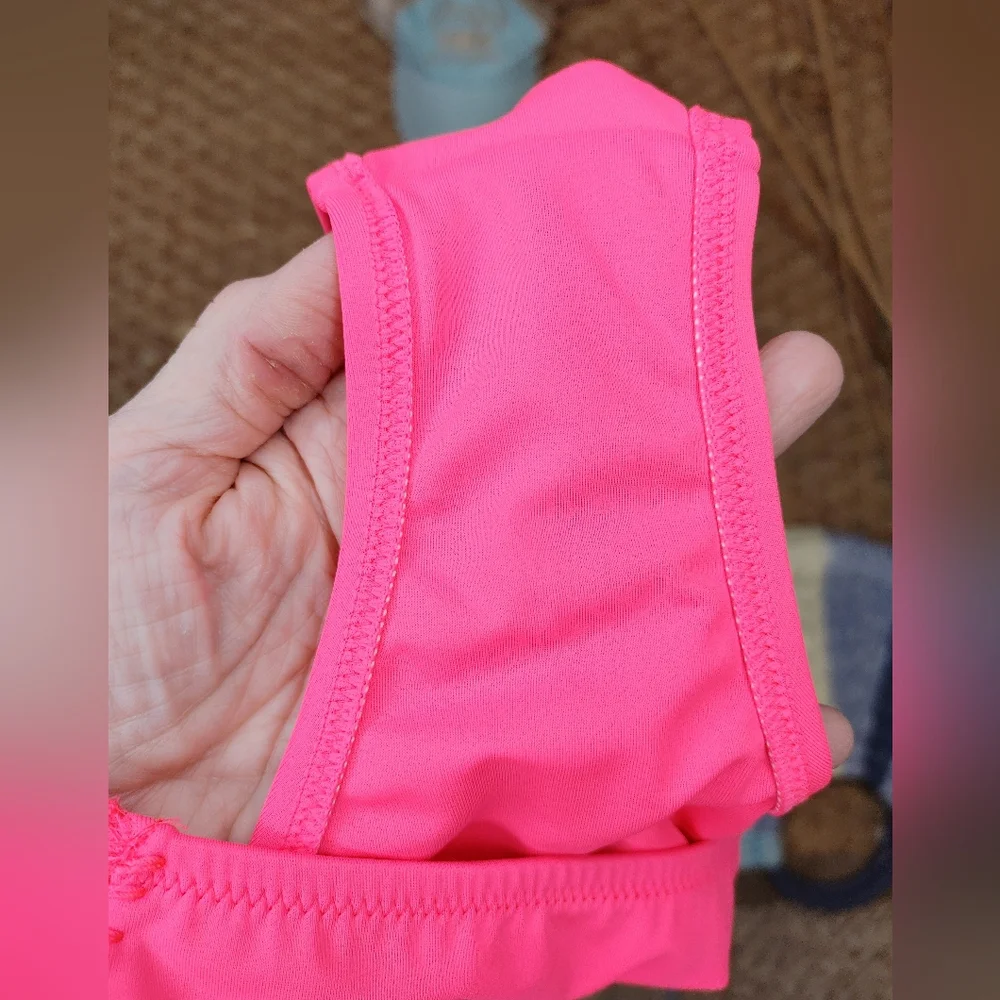 VICTORIA'S SECRET " THE STRAPPY CHEEKY" CRICHET DETAIL BIKINI BOTTOM, HOT PINK L - Picture 5 of 6